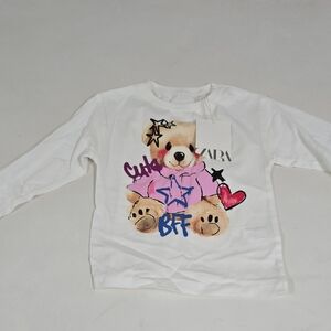 Zara Kids White Long Sleeve with Bear and Star Graphics
